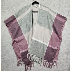 Woolrich Fringed‎ Poncho Sweater CoverUp Shawl Women's One Size Purple Plaid